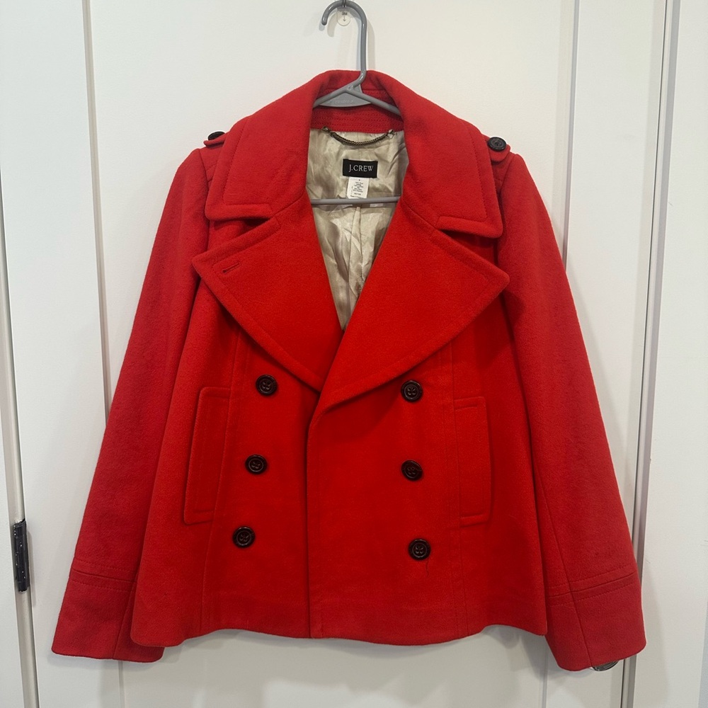 J. Crew Red Wool Peacoat Classic Double-Breasted Style